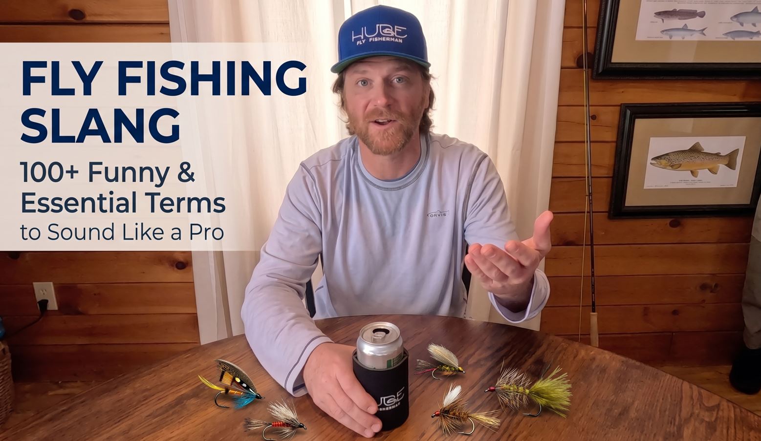 Professional angler sharing fly fishing terms slang in a rustic cabin